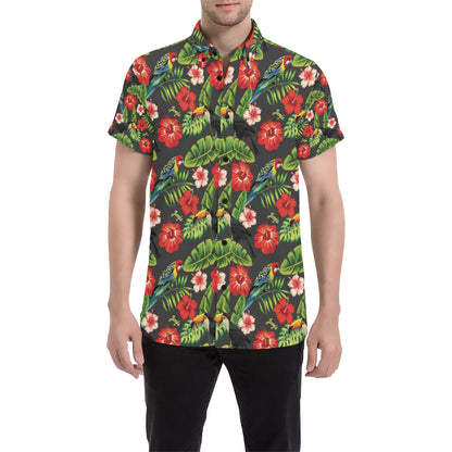 Tropical Flower Pattern Print Design TF04 Men's Short Sleeve Button Up Shirt
