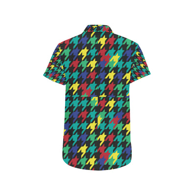 Houndstooth Colorful Pattern Print Design 02 Men's Short Sleeve Button Up Shirt