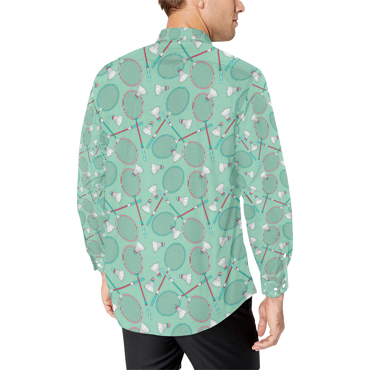 Badminton Pattern Print Design 05 Men's Long Sleeve Shirt