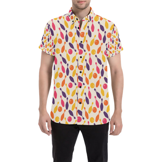 Bowling Pattern Print Design 06 Men's Short Sleeve Button Up Shirt