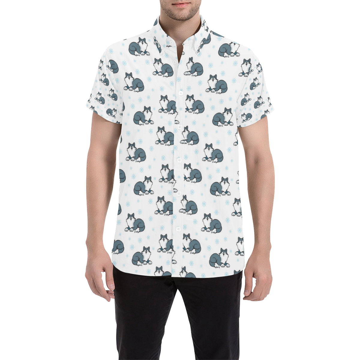 Alaskan Malamute Pattern Print Design 03 Men's Short Sleeve Button Up Shirt