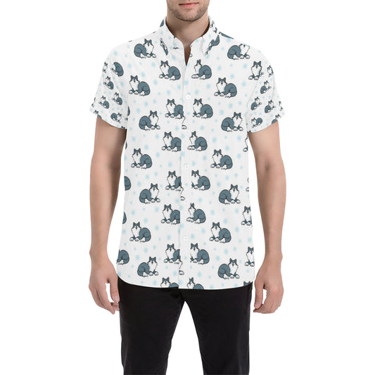 Alaskan Malamute Pattern Print Design 03 Men's Short Sleeve Button Up Shirt