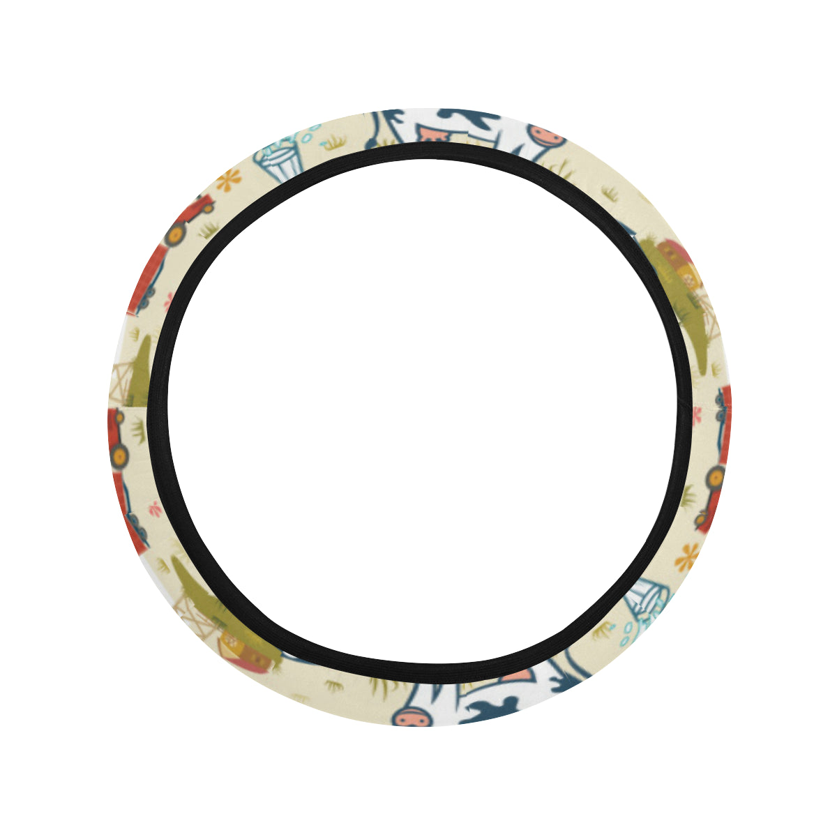 Cow Farm Design Print Steering Wheel Cover with Elastic Edge