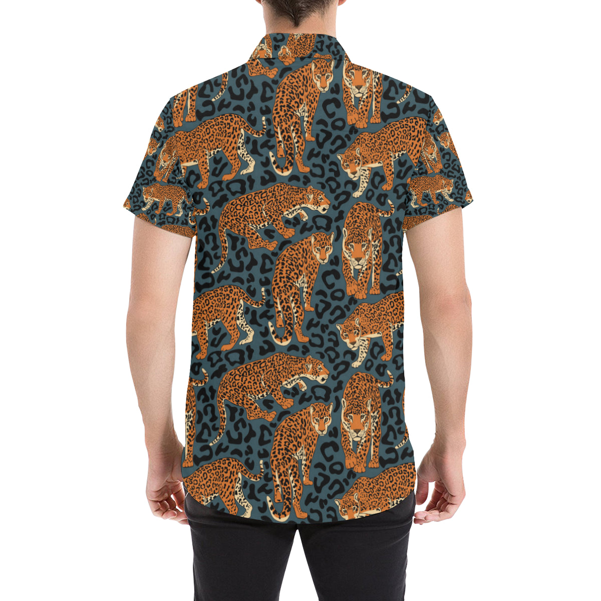 Jaguar Pattern Print Design 04 Men's Short Sleeve Button Up Shirt