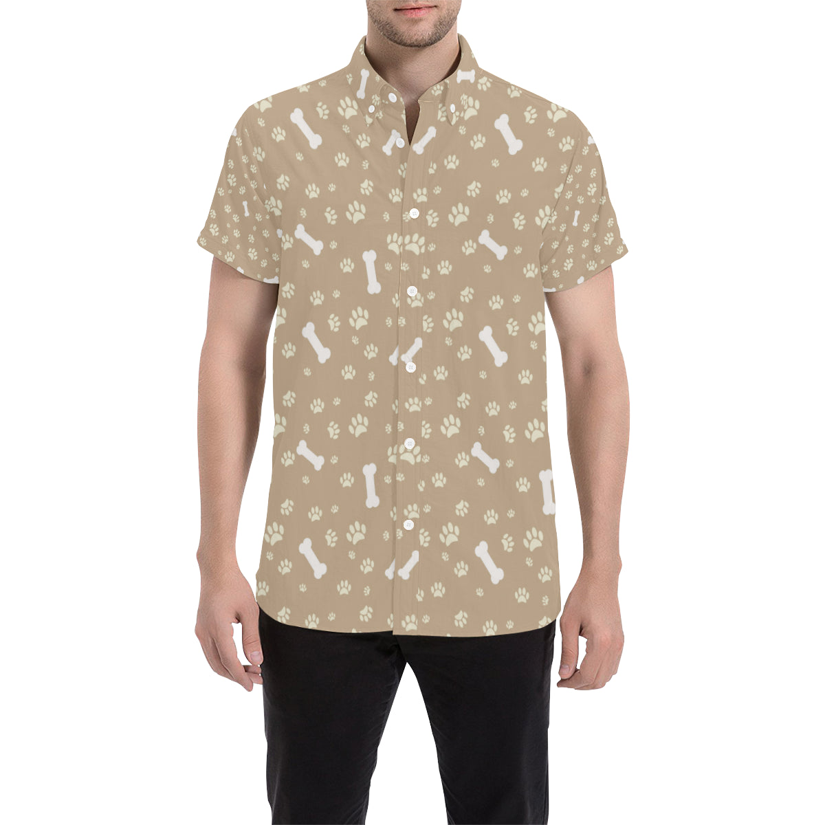 Dog Bone Paw Pattern Print Design 01 Men's Short Sleeve Button Up Shirt