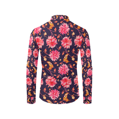 Dahlia Pattern Print Design DH03 Men's Long Sleeve Shirt