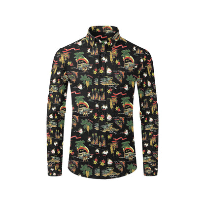 Hawaiian Island Themed Print Men's Long Sleeve Shirt
