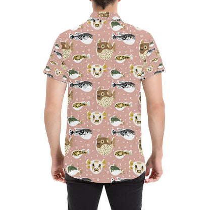 Fugu Cute Pattern Print Design 01 Men's Short Sleeve Button Up Shirt
