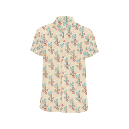 Mermaid Girl With Fish Design Print Men's Short Sleeve Button Up Shirt