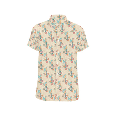 Mermaid Girl With Fish Design Print Men's Short Sleeve Button Up Shirt