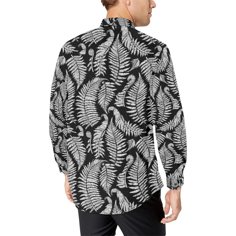 Fern Leave Black White Print Pattern Men's Long Sleeve Shirt