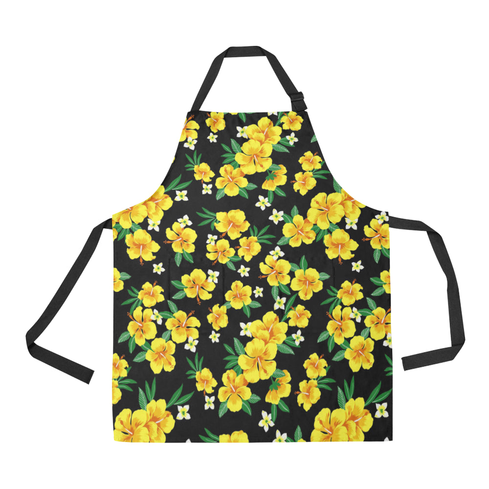 Yellow Hibiscus Pattern Print Design HB08 Apron with Pocket