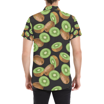 Kiwi Pattern Print Design KW03 Men's Short Sleeve Button Up Shirt