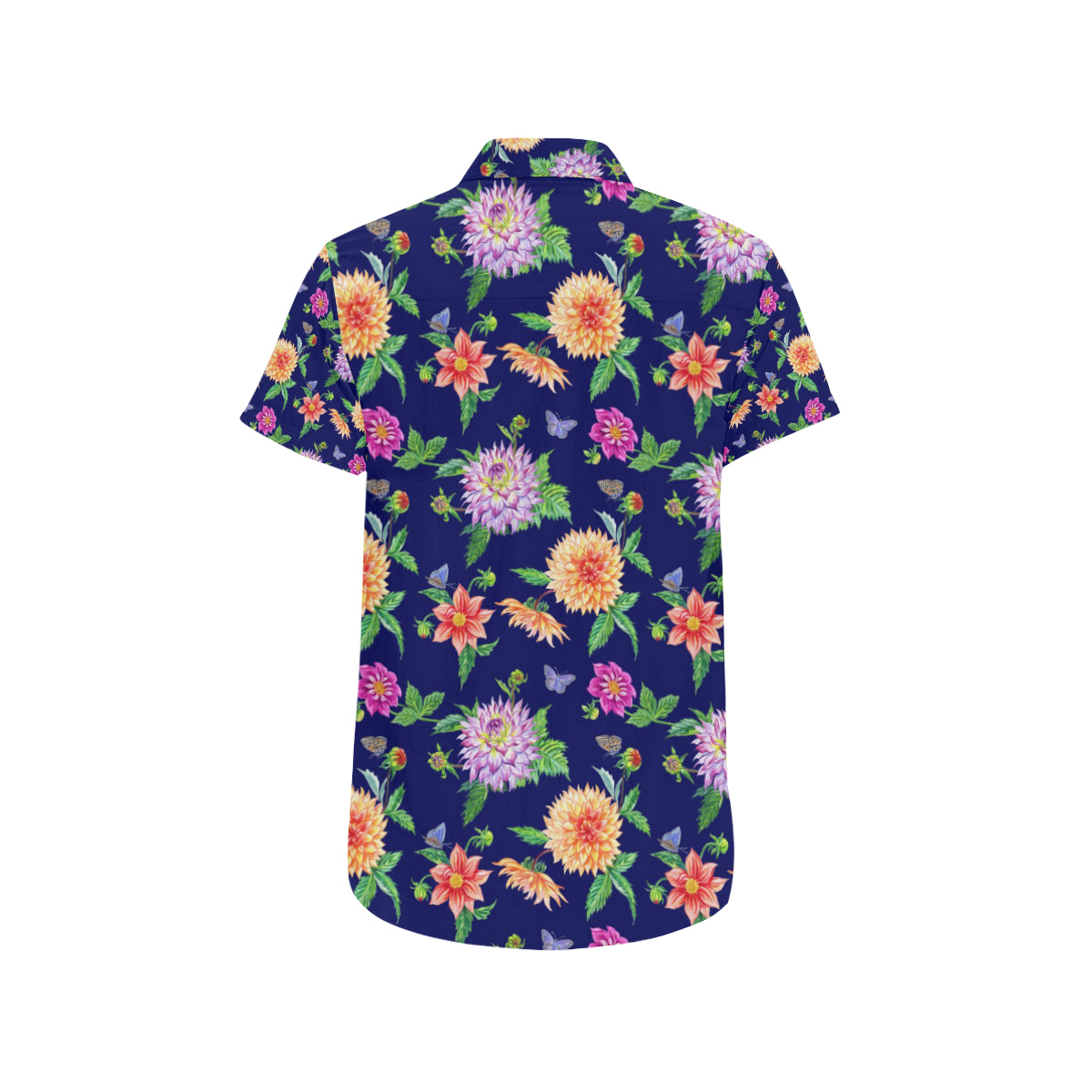 Dahlia Pattern Print Design DH010 Men's Short Sleeve Button Up Shirt