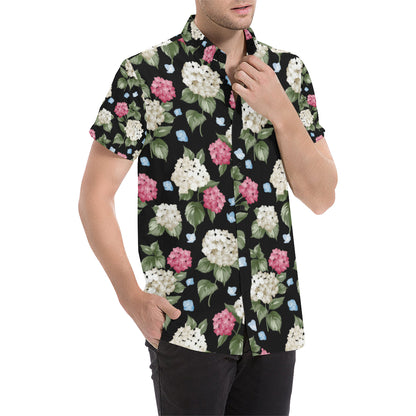 Hydrangea Pattern Print Design HD09 Men's Short Sleeve Button Up Shirt