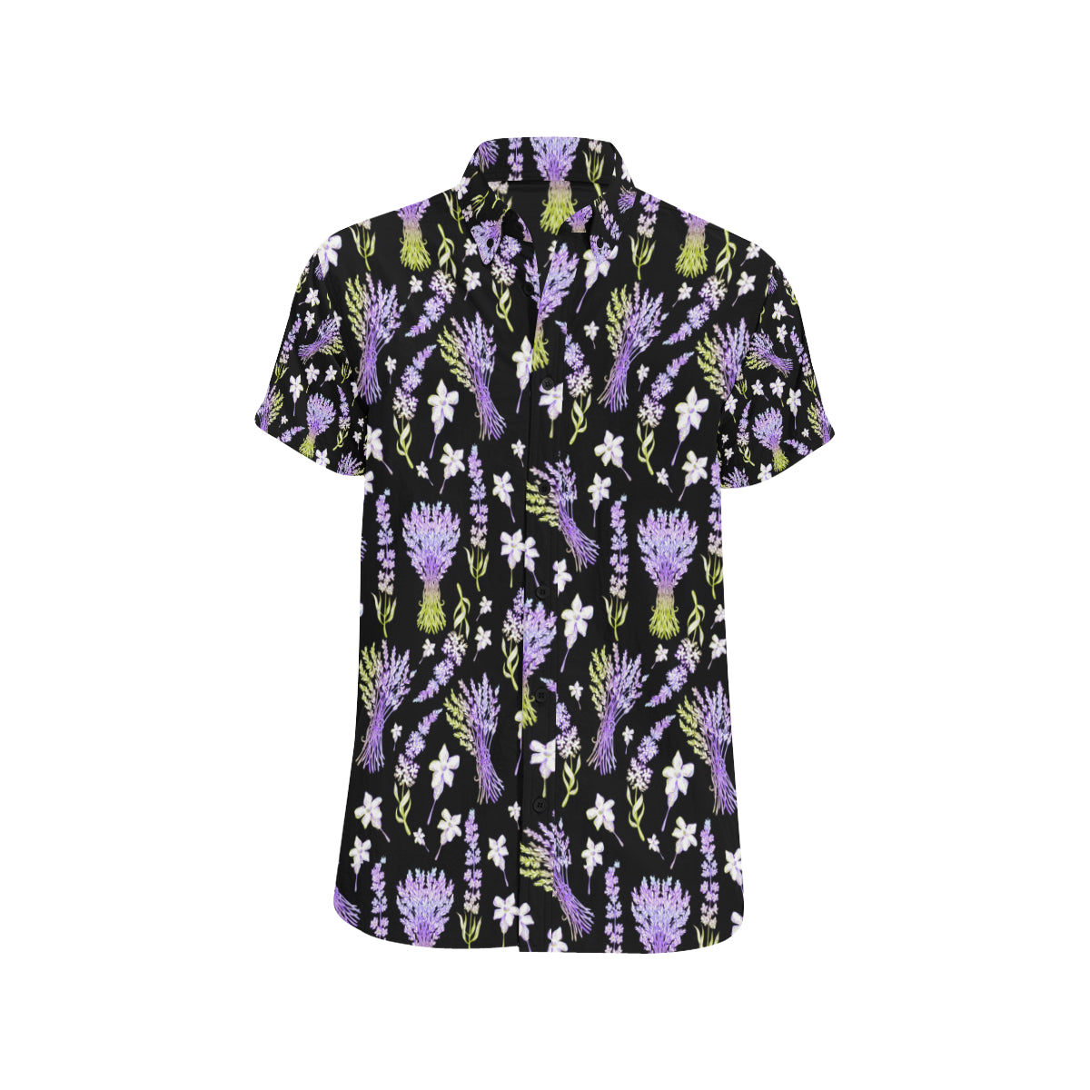 Lavender Pattern Print Design LV04 Men's Short Sleeve Button Up Shirt