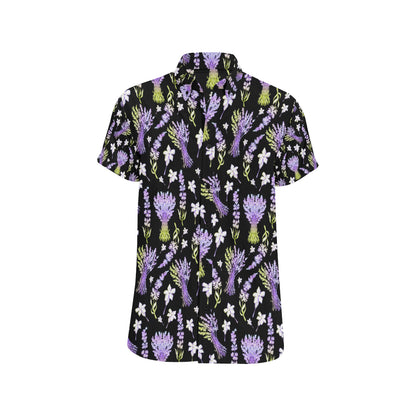 Lavender Pattern Print Design LV04 Men's Short Sleeve Button Up Shirt