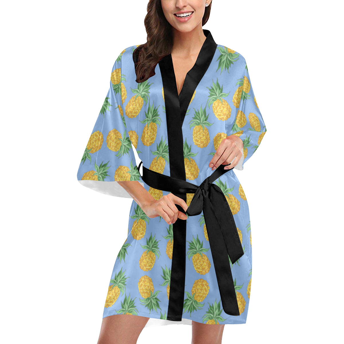 Pineapple Pattern Print Design A04 Women's Short Kimono