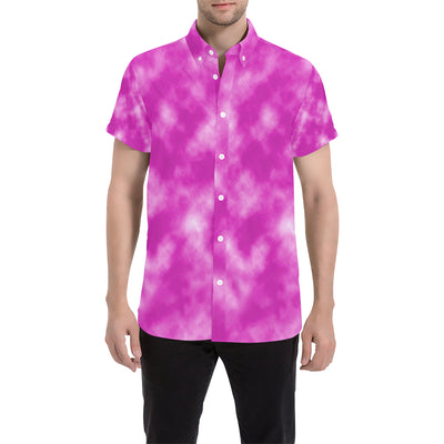 Tie Dye Pink Design Print Men's Short Sleeve Button Up Shirt