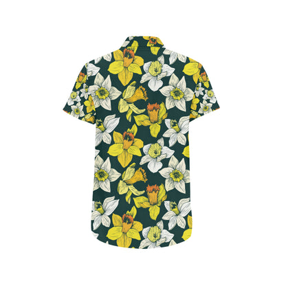Daffodils Pattern Print Design DF02 Men's Short Sleeve Button Up Shirt