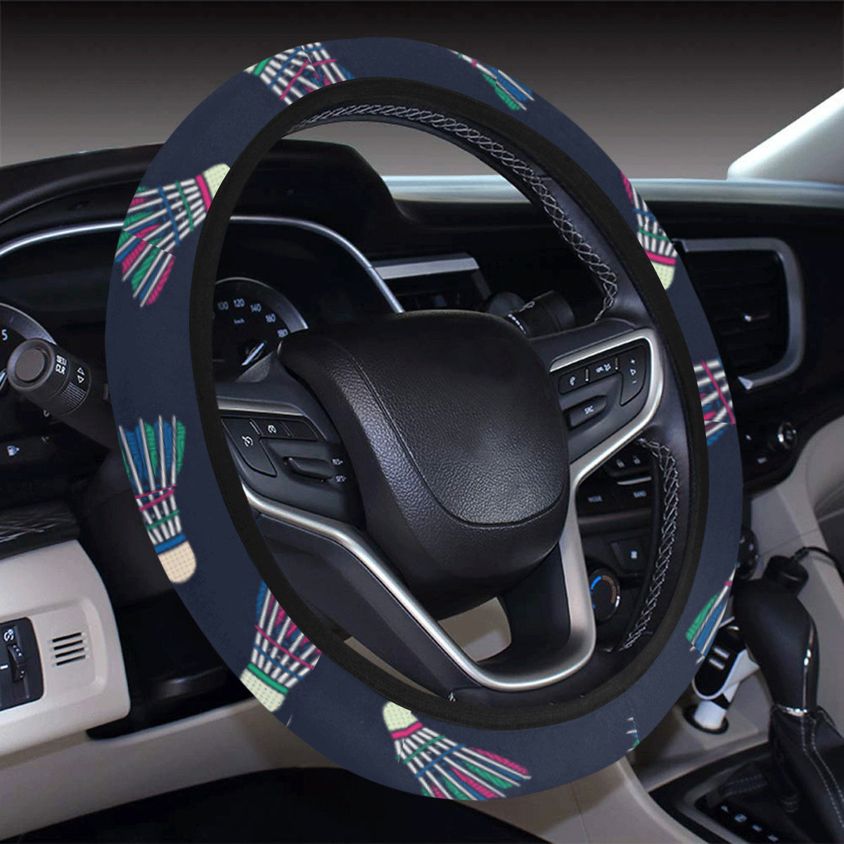Badminton Ball Pattern Print Design 02 Steering Wheel Cover with Elastic Edge