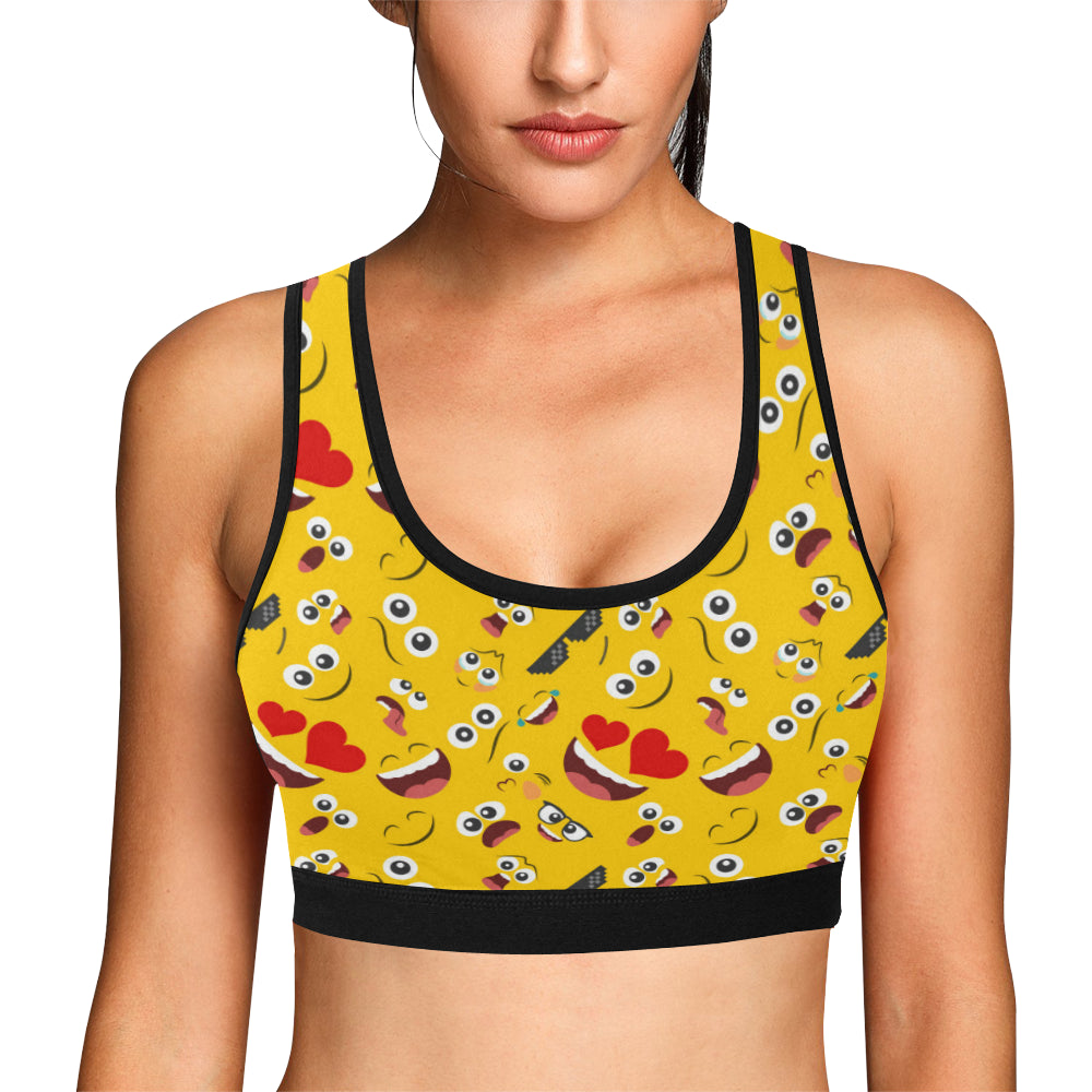 Emoji Face Print Pattern Sports Bra