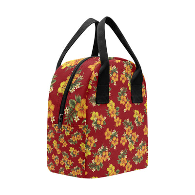 Orange Hibiscus Pattern Print Design HB026 Insulated Lunch Bag