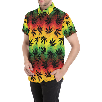 Rasta Pattern Print Design A02 Men's Short Sleeve Button Up Shirt