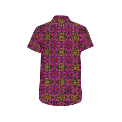 kaleidoscope Abstract Print Design Men's Short Sleeve Button Up Shirt