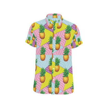 Pineapple Pattern Print Design PP05 Men's Short Sleeve Button Up Shirt