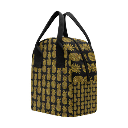 Gold Pineapple Pattern Print Design PP011 Insulated Lunch Bag