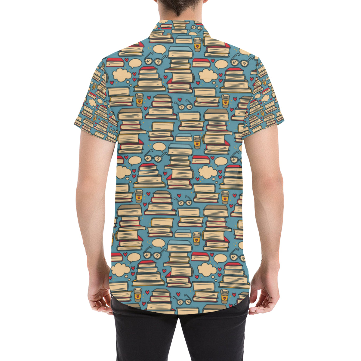 Book Pattern Print Design 03 Men's Short Sleeve Button Up Shirt