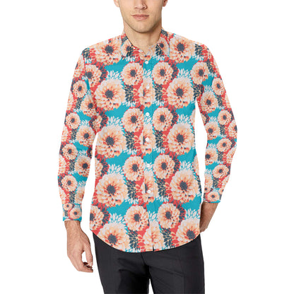 Dahlia Pattern Print Design DH05 Men's Long Sleeve Shirt