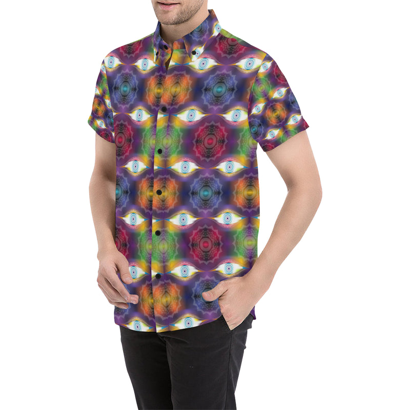 Chakra Eye Print Pattern Men's Short Sleeve Button Up Shirt