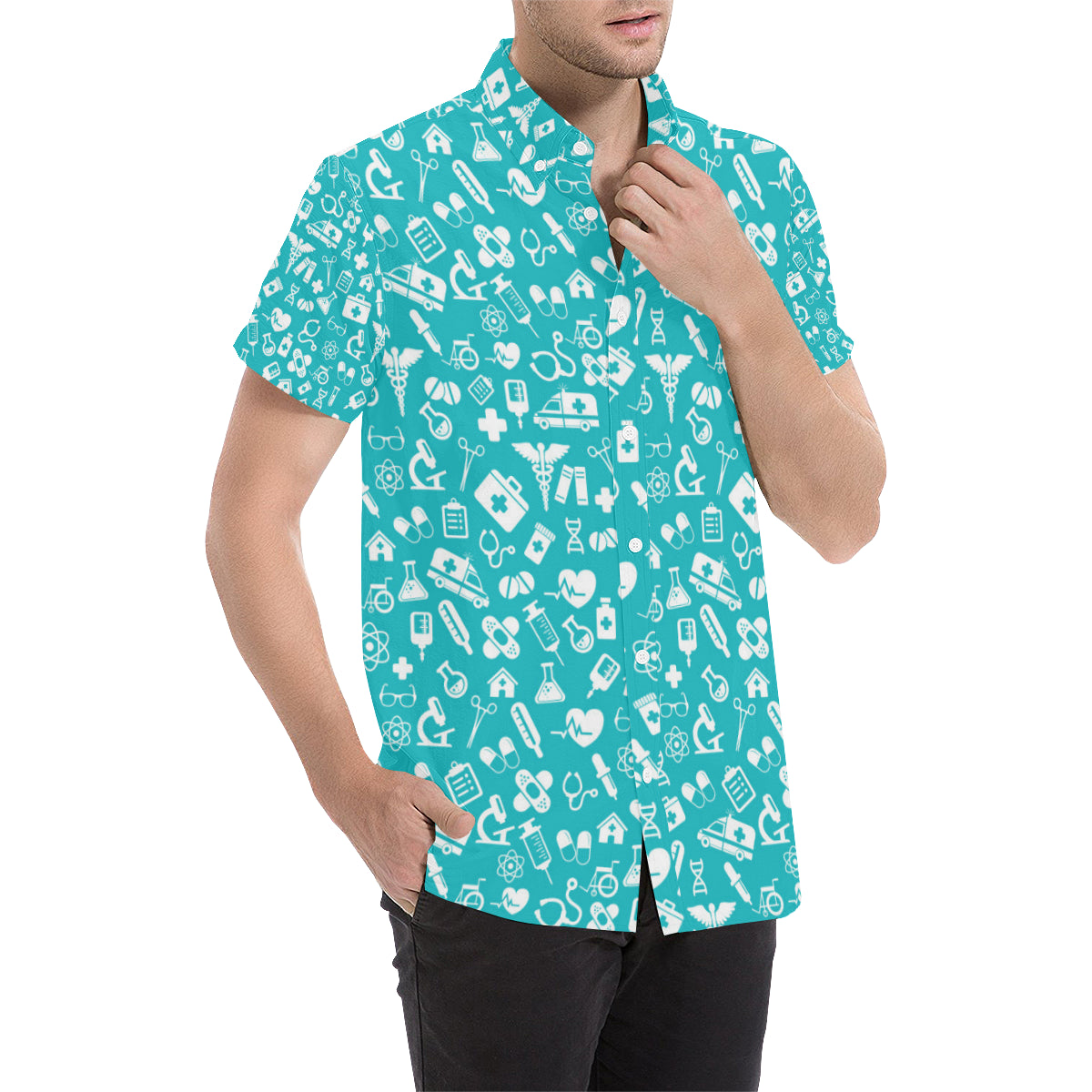 Medical Pattern Print Design 04 Men's Short Sleeve Button Up Shirt
