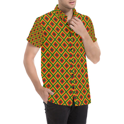 Rasta Reggae Color Cross Men's Short Sleeve Button Up Shirt