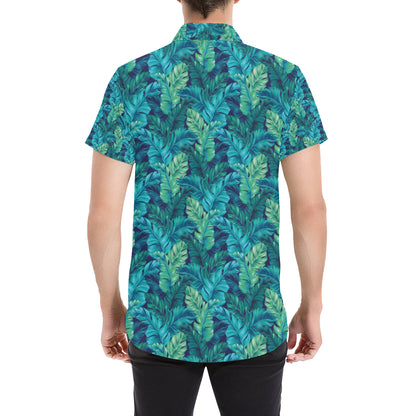 Banana Leaf Pattern Print Design 06 Men's Short Sleeve Button Up Shirt