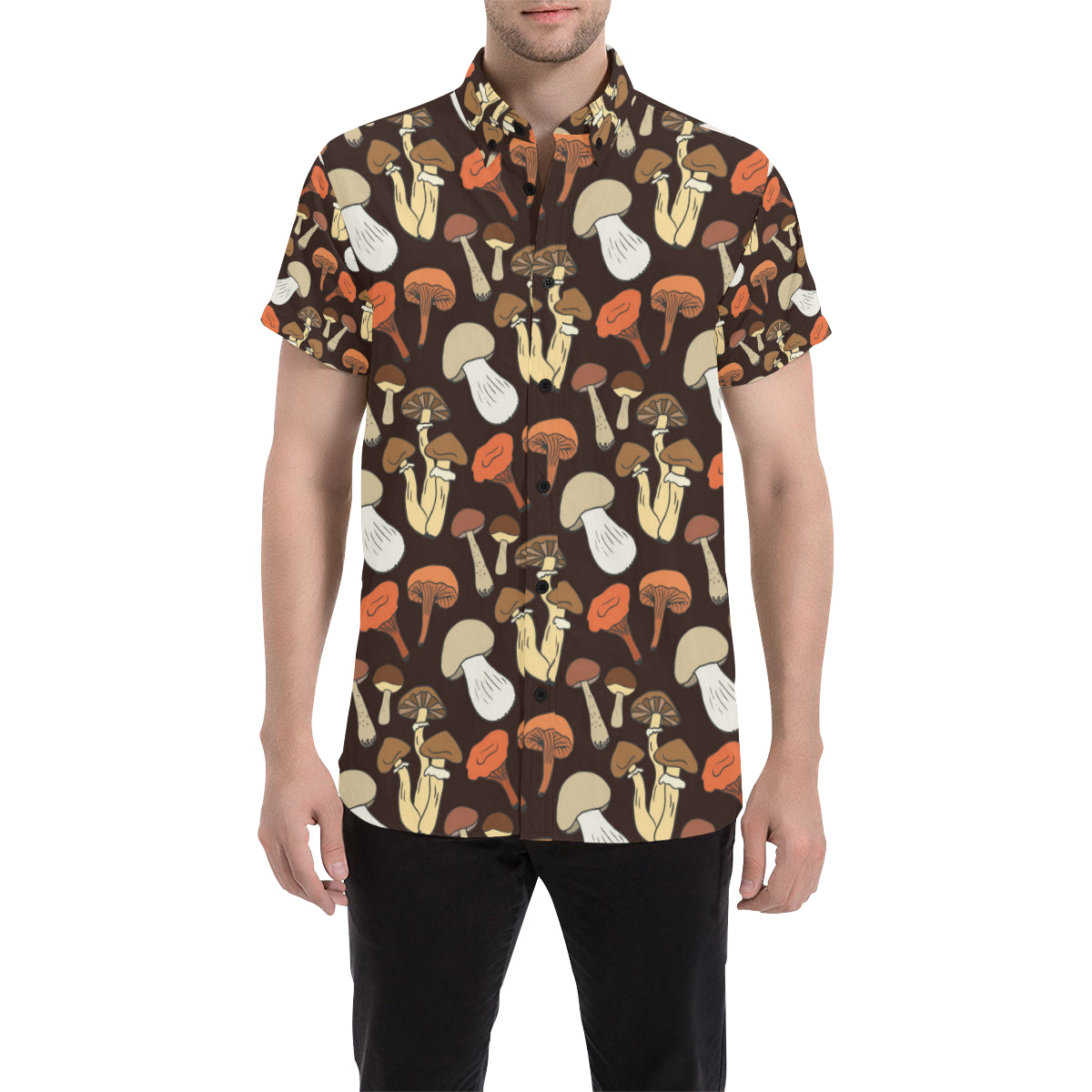Mushroom Pattern Print Design A05 Men's Short Sleeve Button Up Shirt