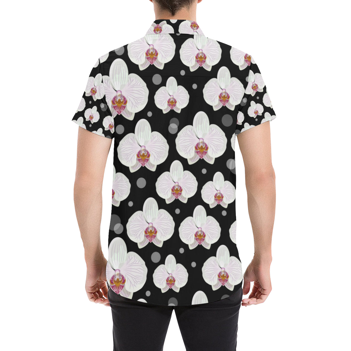 Orchid White Pattern Print Design OR09 Men's Short Sleeve Button Up Shirt