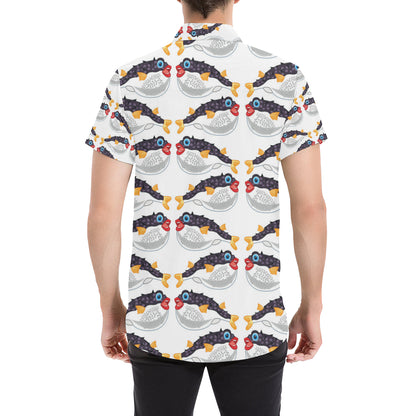 Fugu Pattern Print Design 03 Men's Short Sleeve Button Up Shirt