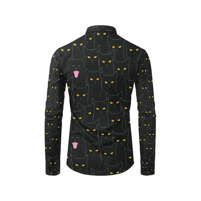 Black Cat Yellow Eyes Print Pattern Men's Long Sleeve Shirt