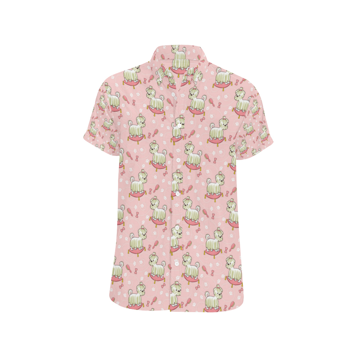 Bichons Frise Pattern Print Design 01 Men's Short Sleeve Button Up Shirt