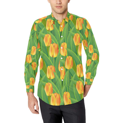 Tulip Orange Pattern Print Design TP07 Men's Long Sleeve Shirt