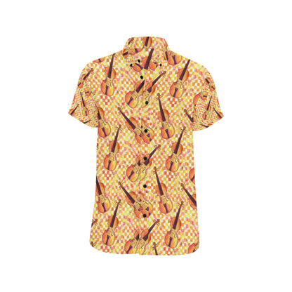 Violin Pattern Print Design 03 Men's Short Sleeve Button Up Shirt