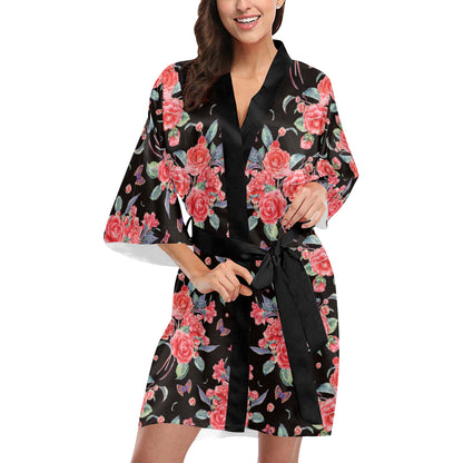 Camellia Pattern Print Design CM03 Women's Short Kimono
