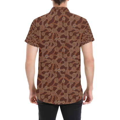 Aboriginal Pattern Print Design 03 Men's Short Sleeve Button Up Shirt