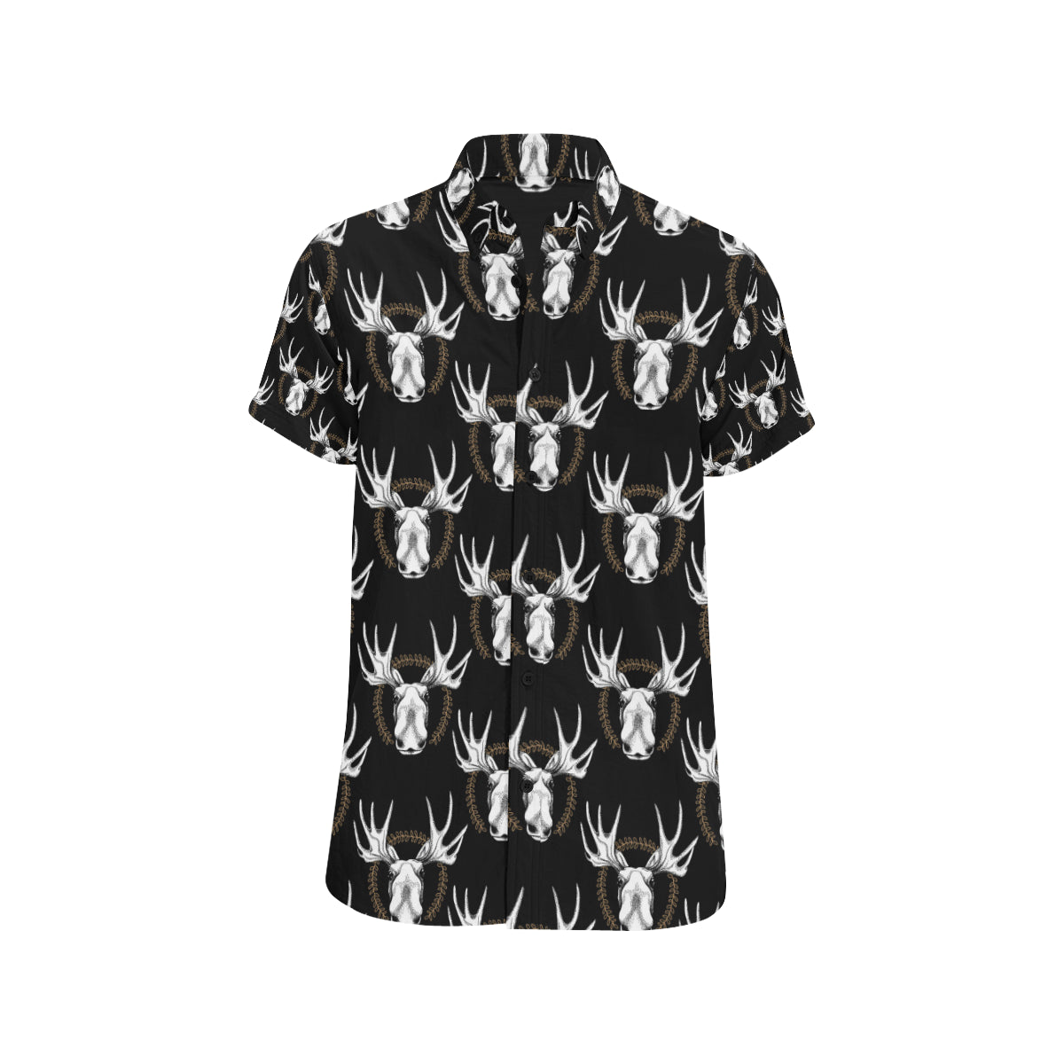 Moose Pattern Print Design 02 Men's Short Sleeve Button Up Shirt