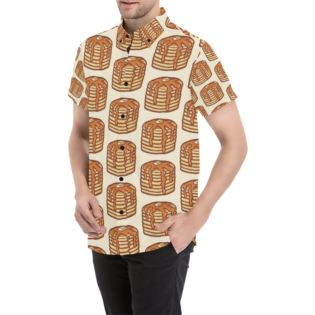 Pancake Pattern Print Design A02 Men's Short Sleeve Button Up Shirt