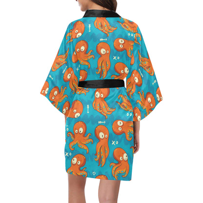 Octopus Pattern Print Design A02 Women's Short Kimono
