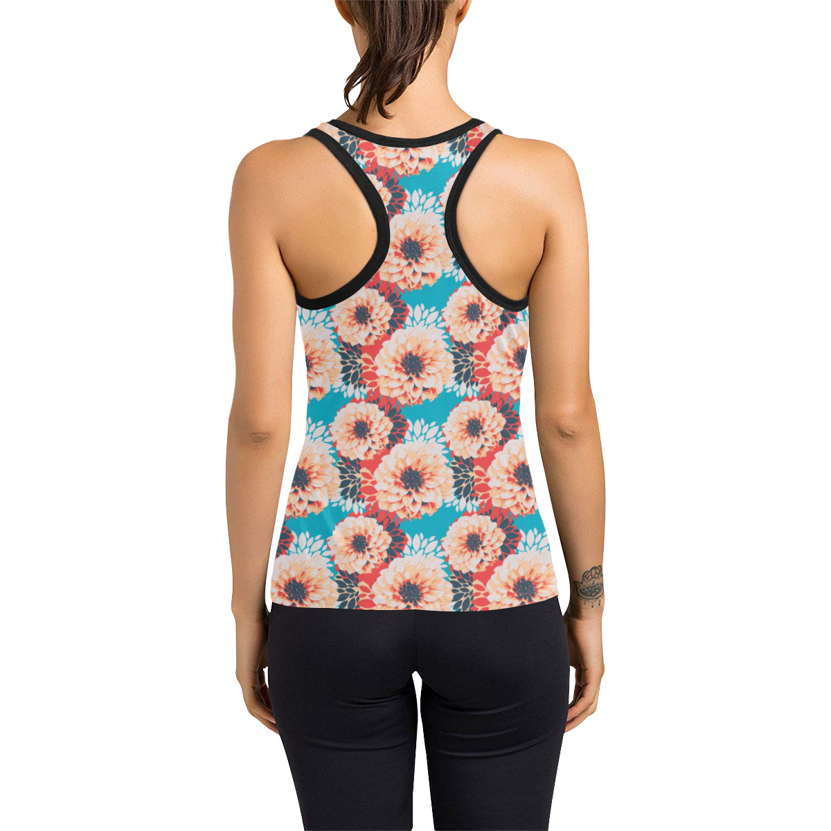 Dahlia Pattern Print Design DH05 Women's Racerback Tank Top